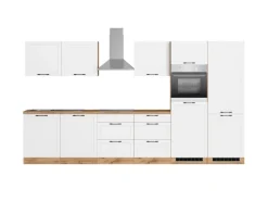 Held Küchen Küchenzeile Kempten 360 cm Weiß/Wotan mit E-Geräten /autark