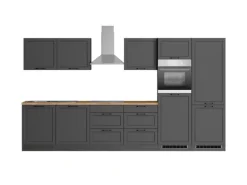 Held Küchen Küchenzeile Kempten 360 cm Grau/Graphit mit E-Geräten autark Indukt.
