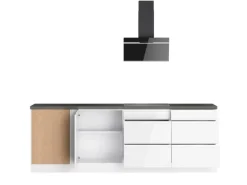 Held Küchen Winkelküche Gera 300 cm Weiß/Beton mit E-Geräten Induktion