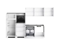 Held Küchen Winkelküche Gera 300 cm Weiß/Beton mit E-Geräten Induktion