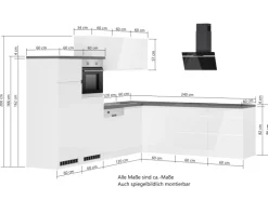 Held Küchen Winkelküche Gera 300 cm Weiß/Wotan mit E-Geräten Induktion