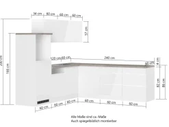 Held Küchen Winkelküche Gera 240 cm Weiß/Wotan ohne E-Geräte