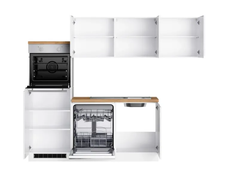 Held Küchen Winkelküche Gera 240 cm Weiß/Wotan mit E-Geräten Induktion