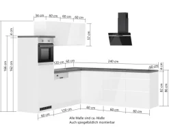 Held Küchen Winkelküche Gera 240 cm Weiß/Wotan mit E-Geräten Induktion