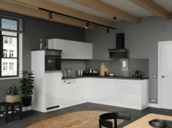 Held Küchen Winkelküche Gera 240 cm Weiß/Beton ohne E-Geräte /autark