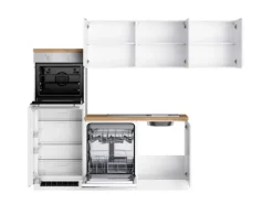 Held Küchen Winkelküche Gera 240 cm Weiß/Wotan mit E-Geräten /autark