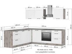 Held Küchen Winkelküche Kempten 240 cm mit E-Geräten Graphit/Grau
