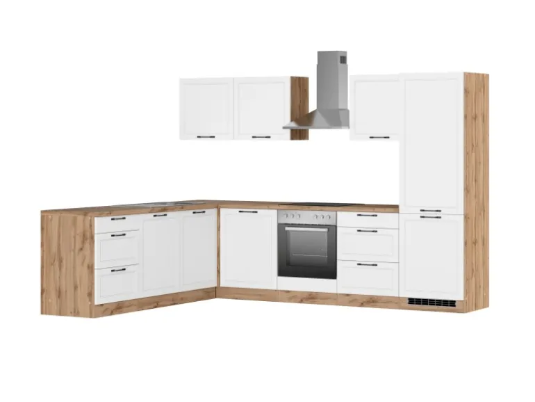 Held Küchen Winkelküche Kempten 300 cm mit E-Geräten Wotan/Weiß