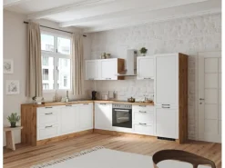 Held Küchen Winkelküche Kempten 300 cm mit E-Geräten Wotan/Weiß