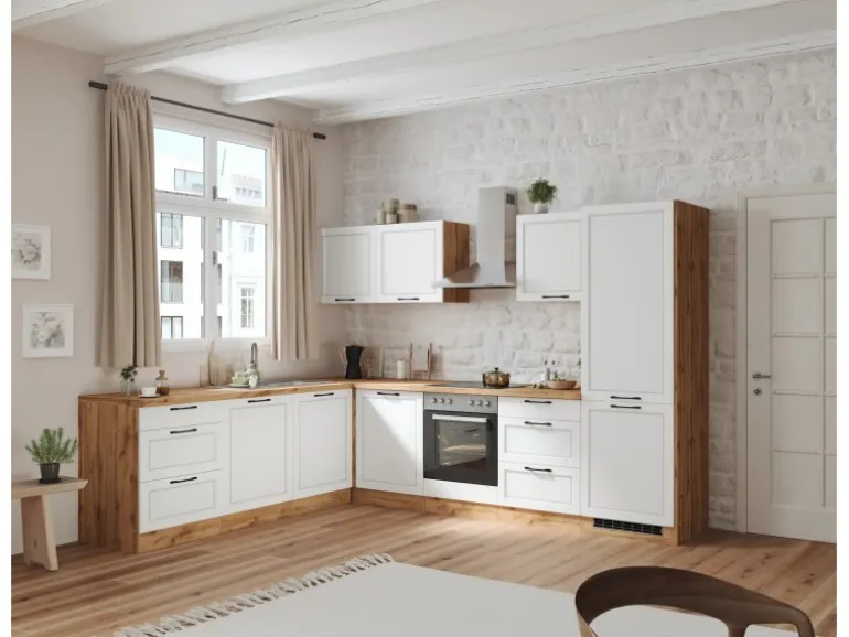 Held Küchen Winkelküche Kempten 300 cm mit E-Geräten Wotan/Weiß