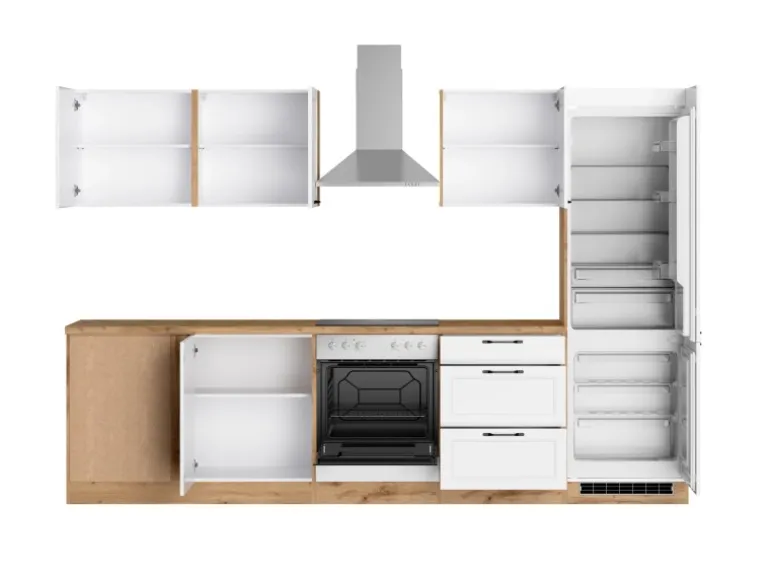 Held Küchen Winkelküche Kempten 300 cm mit E-Geräten Wotan/Weiß