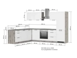 Held Küchen Winkelküche Kempten 300 cm mit E-Geräten Wotan/Weiß