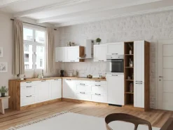 Held Küchen Winkelküche Kempten 360 cm Weiß/Wotan mit E-Geräten /autark