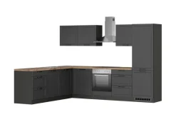 Held Küchen Winkelküche Kempten 300 cm mit E-Geräten Graphit/Grau