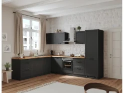 Held Küchen Winkelküche Kempten 300 cm mit E-Geräten Graphit/Grau