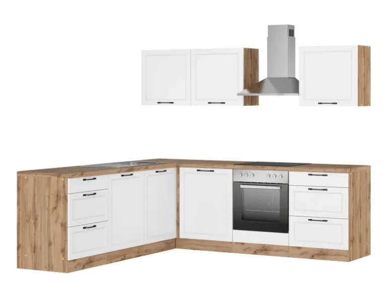 Held Küchen Winkelküche Kempten 240 cm mit E-Geräten Wotan/Weiß