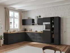 Held Küchen Winkelküche Kempten 360 cm Weiß/Wotan mit E-Geräten autark Indukt.