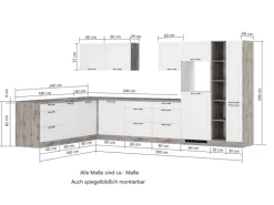 Held Küchen Winkelküche Kempten 360 cm Weiß/Wotan mit E-Geräten autark Indukt.