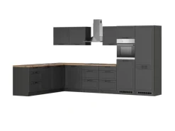 Held Küchen Winkelküche Kempten 360 cm Weiß/Wotan mit E-Geräten Induktion