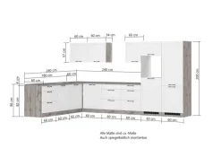 Held Küchen Winkelküche Kempten 360 cm Weiß/Wotan mit E-Geräten Induktion