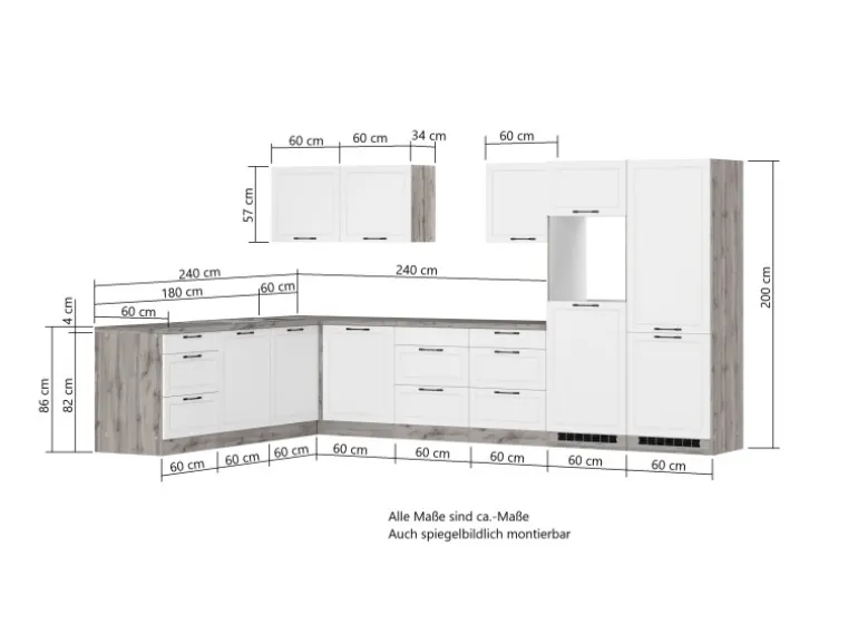 Held Küchen Winkelküche Kempten 360 cm Weiß/Wotan mit E-Geräten Induktion