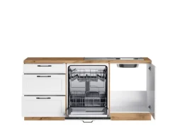 Held Küchen Winkelküche Kempten 420 cm Weiß/Wotan mit E-Geräte