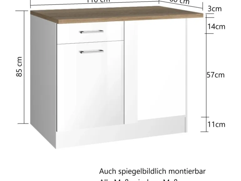 Held Möbel Küchen-Eckschrank Mailand 110 cm Hochglanz Graphit/Graphit