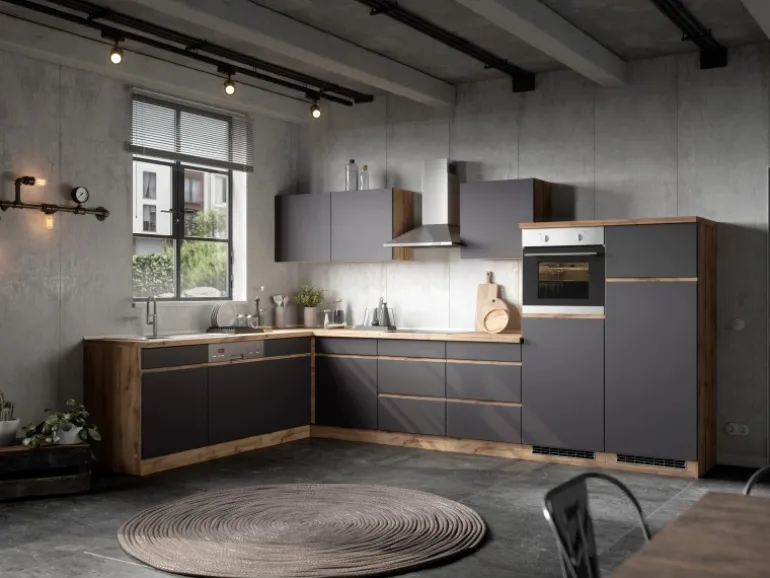 Held Möbel Küchen-Hängeschrank Turin 60 cm Graphit/Wotaneiche