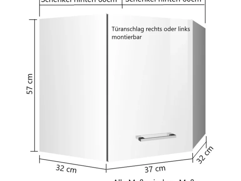 Held Möbel Küchen-Küchen-Eck-Hängeschrank Mailand 60cm Hochglanz Graphit/Graphit
