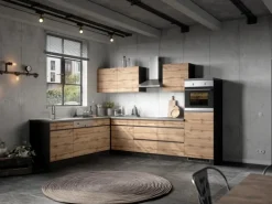 Held Möbel Küchen-Kühlschrank/Ofenumbauschrank  Turin 60 cm Wotaneiche/Graphit