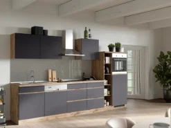 Held Möbel Küchen-Kühlschrank/Ofenumbauschrank  Turin 60 cm Graphit/Wotaneiche