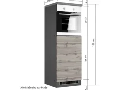 Held Möbel Küchen-Kühlschrank/Ofenumbauschrank  Turin 60 cm Graphit/Wotaneiche