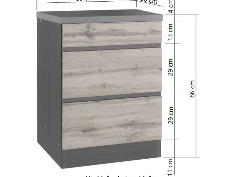 Held Möbel Küchen-KochfeldKüchen-Umbauschrank Turin 60 cm Graphit/Wotaneiche