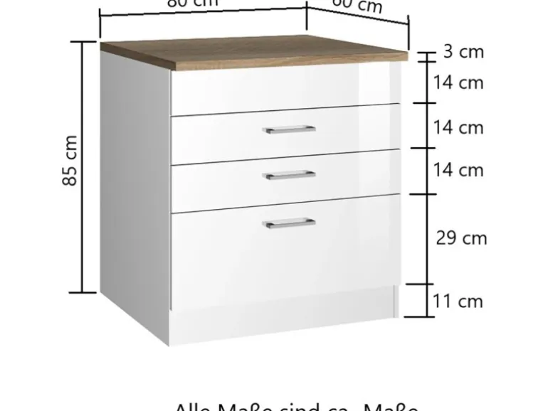 Held Möbel Küchen-Kochfeldumbauschrank Mailand 80cm Hochglanz Graphit/Graphit