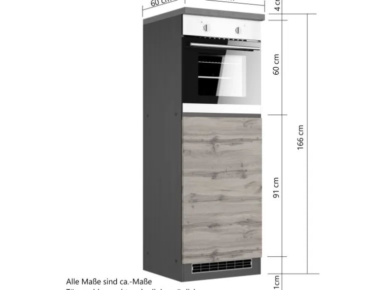 Held Möbel Küchen-OfenKüchen-Umbauschrank Turin 60 cm Graphit/Wotaneiche