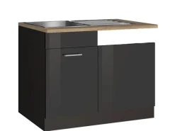 Held Möbel Küchen-Spülenunterschrank Mailand 110 cm Hochglanz Graphit/Graphit