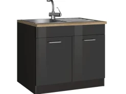 Held Möbel Küchen-Spülenunterschrank Mailand 100 cm Hochglanz Graphit/Graphit