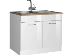 Held Möbel Küchen-Spülenunterschrank Mailand 100 cm Hochglanz Weiß/Weiß