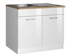 Held Möbel Küchen-Spülenunterschrank Mailand 100 cm Hochglanz Weiß/Weiß