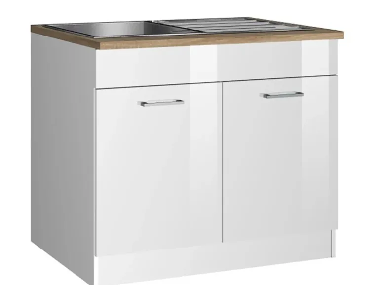 Held Möbel Küchen-Spülenunterschrank Mailand 100 cm Hochglanz Weiß/Weiß