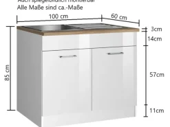 Held Möbel Küchen-Spülenunterschrank Mailand 100 cm Hochglanz Weiß/Weiß