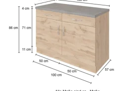 Held Möbel Küchen-Unterschrank Sorrento 100x85x60cm 2 Schub.  Wotan.-Graf.