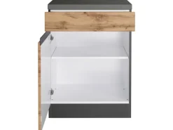 Held Möbel Küchenunterschrank Turin 60 cm 1 Tür 1 Schublade Wotaneiche/Graphit
