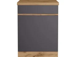 Held Möbel Küchenunterschrank Turin 60 cm 1 Tür 1 Schublade Graphit/Wotaneiche