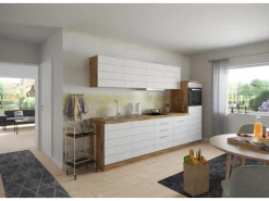 Held Möbel Küchenzeile 300 cm Matt Weiß-Wotaneiche