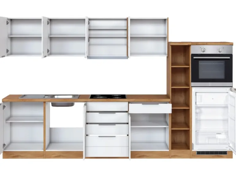 Held Möbel Küchenzeile 330 cm Matt Weiß-Wotaneiche