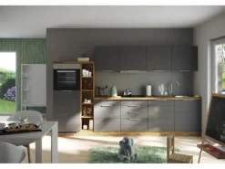 Held Möbel Küchenzeile 330 cm Matt Grau-Wotaneiche ohne E-Geräte