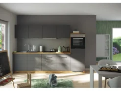 Held Möbel Küchenzeile 300 cm Matt Grau-Wotaneiche