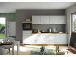 Held Möbel Küchenzeile 300 cm Matt Weiß-Wotaneiche ohne E-Geräte