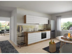 Held Möbel Küchenzeile 240 cm Matt Weiß-Wotaneiche